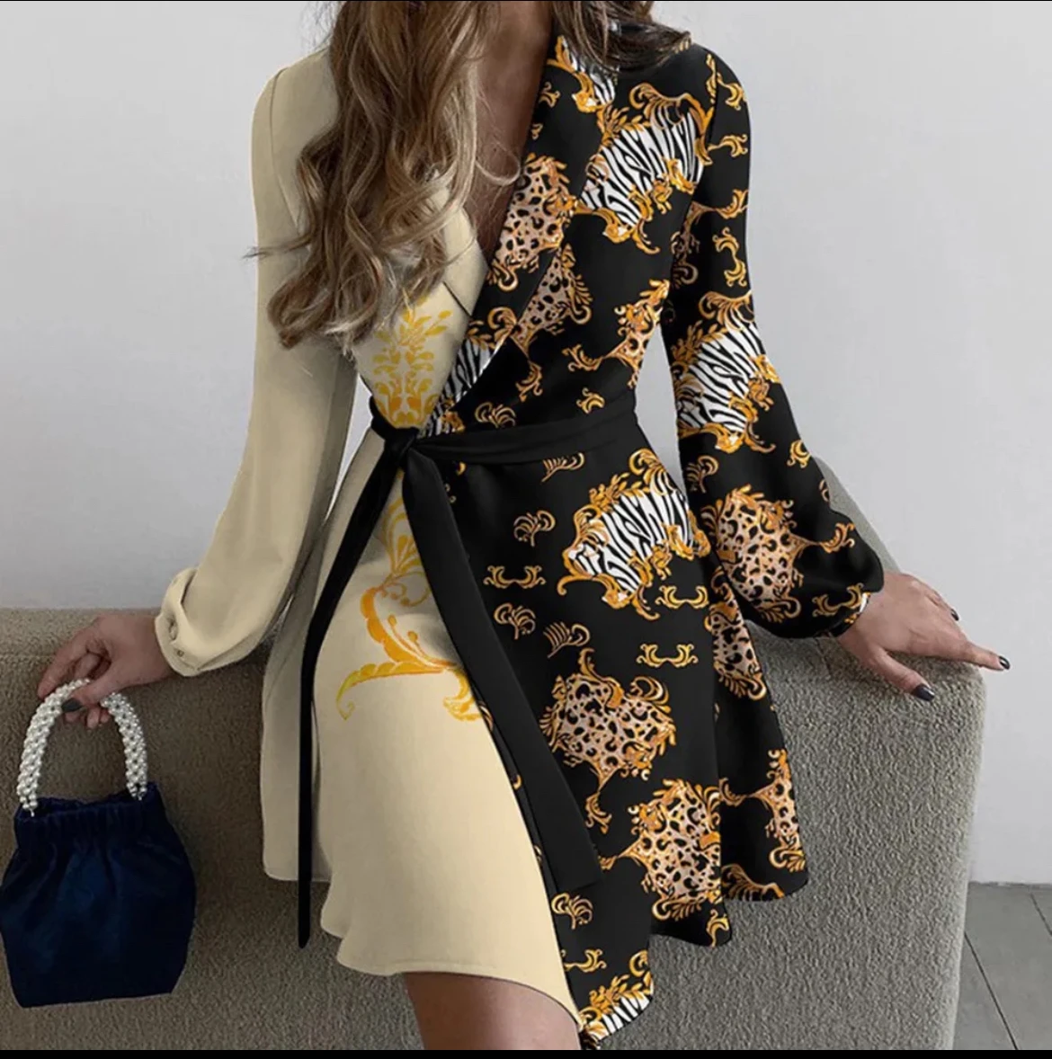 Women's Plus Size Elegant Floral Dress Casual V Neck Tie Formal Dresses Long Lan