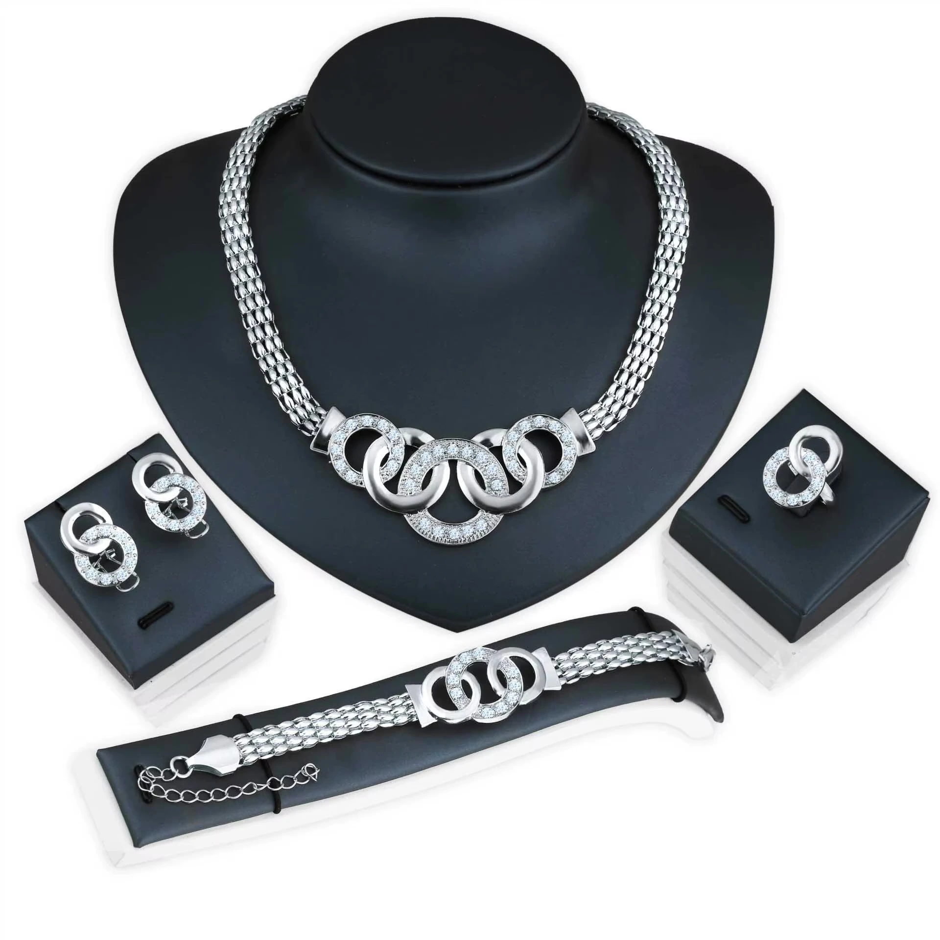 Luxury Silver-Plated Jewelry Set for Women – 4 Pieces