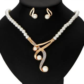 Charm fashion pearl crystal beads necklace earrings bridal necklace earrings set